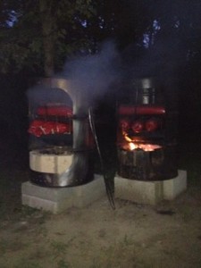 Dawn start-up of double barreled smoke-cook.